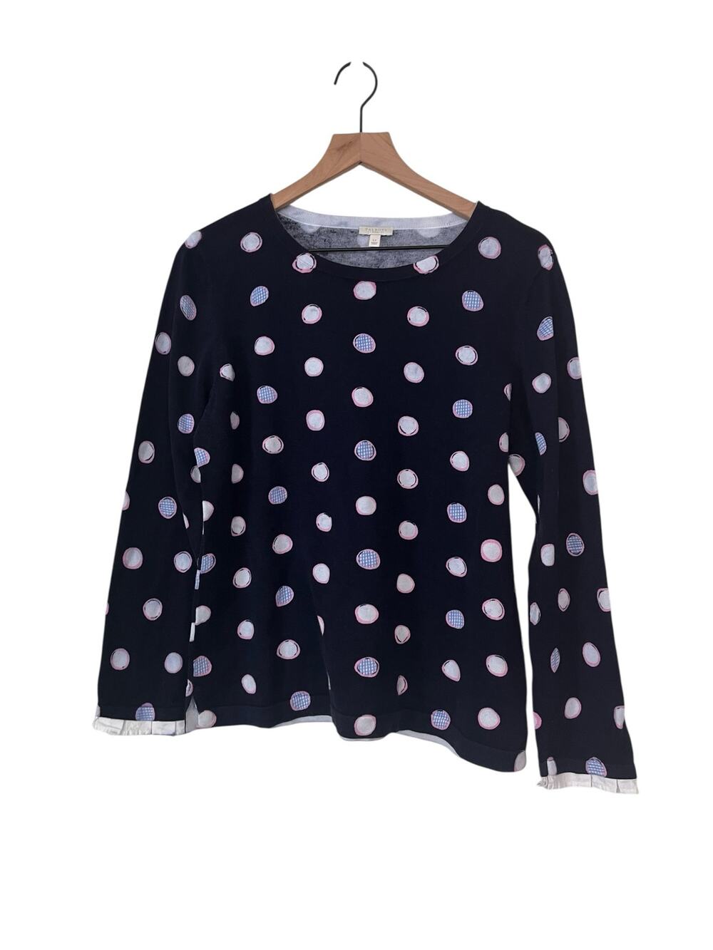 Talbots Outlet Womens Navy Blue Polka Dot Sweater Size Large Petite